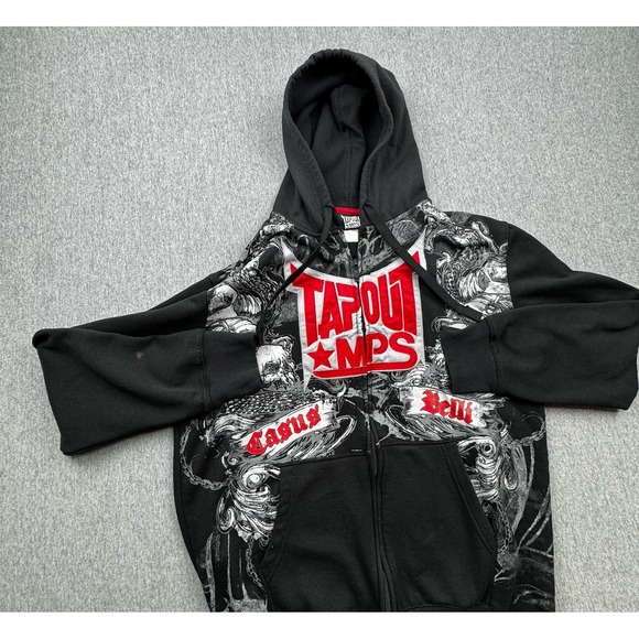Vintage Y2K TAPOUT MPS Full Zip Hoodie Sweatshirt Sz M MMA Black Grunge - Picture 1 of 16